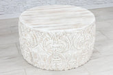 Urban Loft Handmade Solid Mango Wood Carved Coffee Table Distressed White